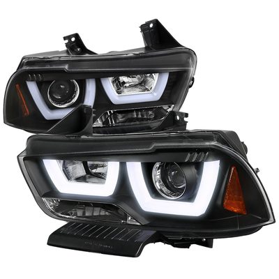 2011-2014 Dodge Charger Dual Halo Projector Headlights Matte Black/Clear Lens