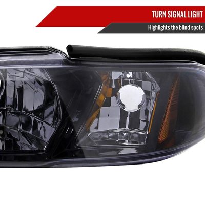 1994-1998 Ford Mustang 1PC Crystal Headlights w/Amber Reflectors Chrome/Smoke