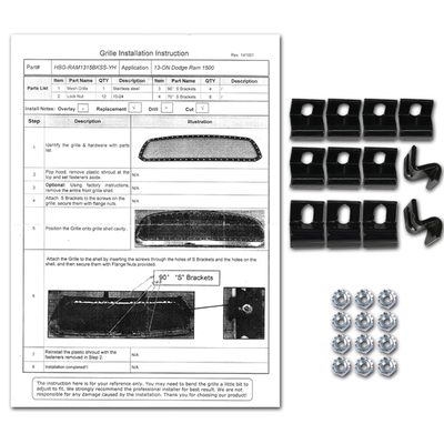 2013-2018 RAM 1500 1500 Rivet Style Black Stainless Steel Mesh Grille Insert