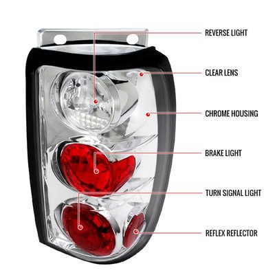 1995-1997 Ford Explorer Tail Lights Chrome Housing/Clear Lens