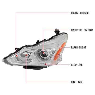 2013-2015 Nissan Altima Clear Projector Headlight Amber Reflector Driver Side