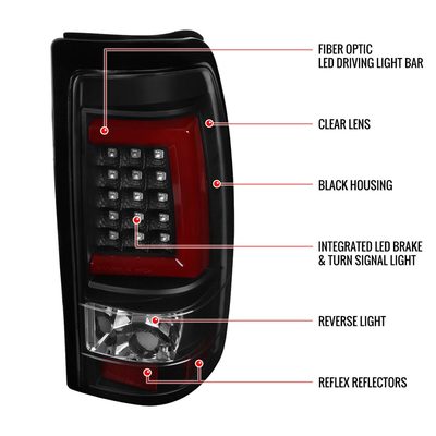2003-2006 Chevy Silverado Red C Bar LED Tail Lights - G2 Black/Clear Lens