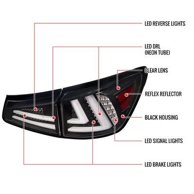 2006-2008 Lexus IS250/IS350 LED Tail and Trunk Lights Matte Black/Clear Lens