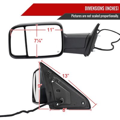 2019-2022 Ram 2500 3500 Black Auto-Fold Side Mirror & Turn Signal Driver Side