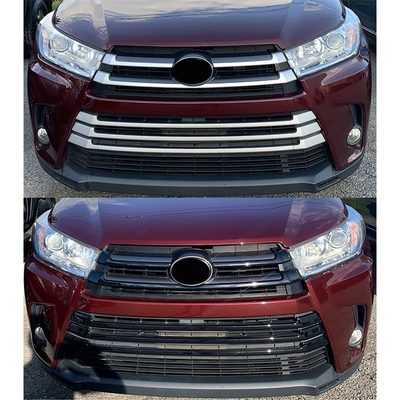 2017-2019 Toyota Highlander Grille Overlay Gloss Black 6Pcs ABS Plastic