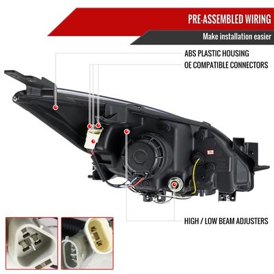 2010-2013 Mazda 3 Projector Headlights w/ LED Light Strip Chrome/Clear Lens