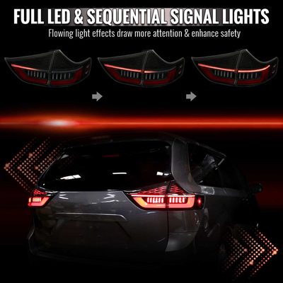 For Toyota Sienna 2011-2014 Full LED Tail Lights Sequential Red Fiber Optic Black Smoked Lens Startup
