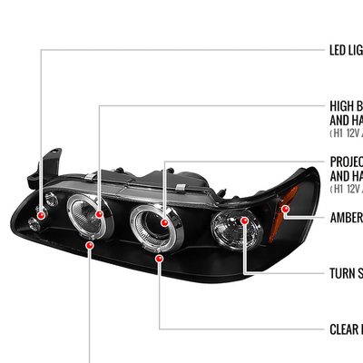 1993-1997 Toyota Corolla Dual Halo Projector Headlights Matte Black/Clear Lens