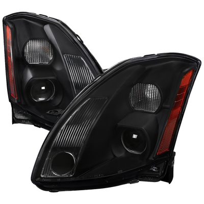 2004-2006 Nissan Maxima Projector Headlights Amber Reflectors Matt Black/Clear