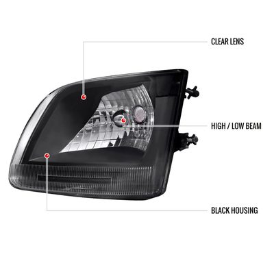 1997-2004 Ford F-150/Expedition Factory Crystal Headlights Matt Black/Clear