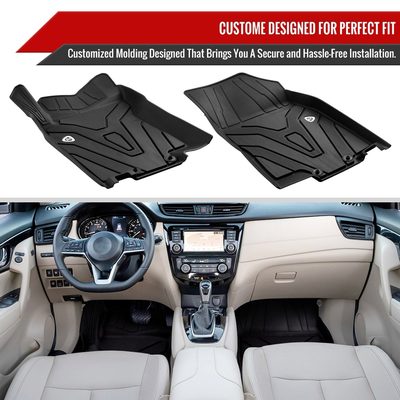 2014-2020 Nissan Rogue All Weather Floor Mats Liner TPE 3Pcs Black