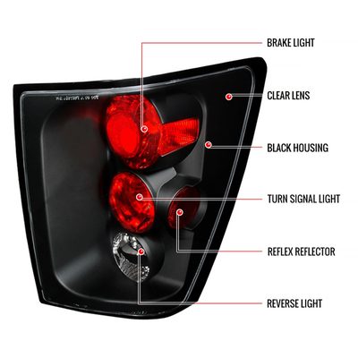2005-2006 Jeep Grand Cherokee Tail Lights Matte Black Housing/Clear Lens