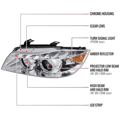 2006-2008 BMW E90 3 Series Sedan Dual Halo Headlights LED Light Chrome