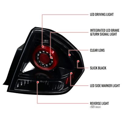 2006-2013 Chevy Impala/ 2014-2016 Impala Limited LED Tail Lights Jet Black/Clear