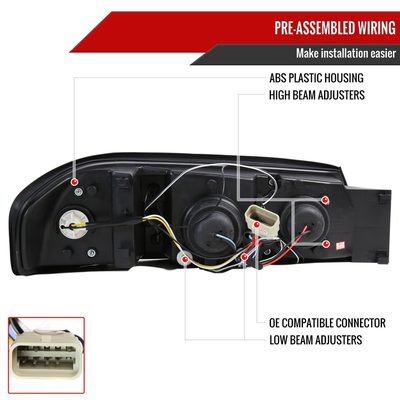 2000-2005 Chevy Impala Dual Halo Projector Headlights Matte Black/Clear Lens