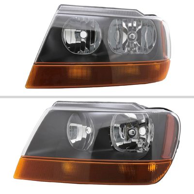 1999-2004 Jeep Grand Cherokee Factory Crystal Headlights Matt Black/Clear