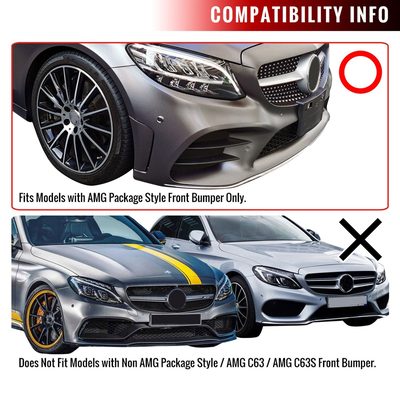 2019-2021 Mercedes W205 C Class Glossy Black/Red Front Bumper Lip Splitter Kit