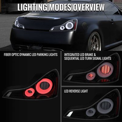 For Infiniti G37 2008-13 / Q60 Coupe 2014-15 LED Tail Lights Switchback Sequential Turn Signals Jet Black Housing Clear Lens