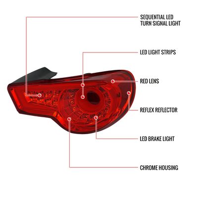 2012-2016 Scion FRS/ Subaru BRZ/ Toyota 86 LED Tail Lights Chrome/Red