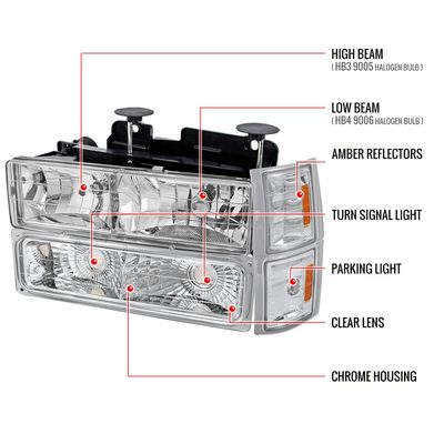 1994-1998 Chevy Silverado/Tahoe/Suburban/C10 Factory Headlights Chrome