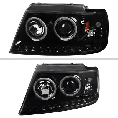 2002-2005 Ford Explorer Dual Halo Projector Headlights LED Light Strip Black