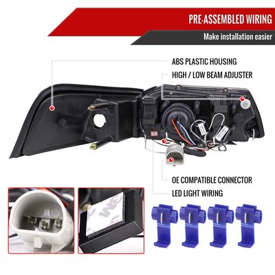 1999-2004 Ford Mustang Dual Halo Projector Headlights Matte Black/Clear Lens