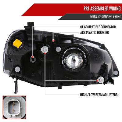 2001-2003 Honda Civic Factory Style Headlights Matte Black/Clear Lens