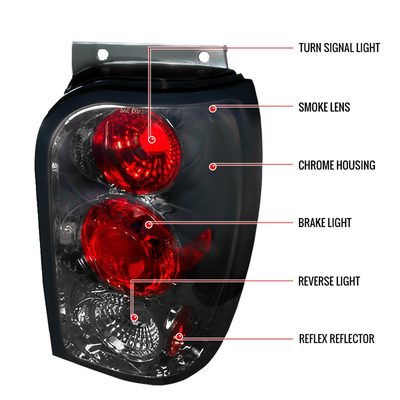 1998-2001 Ford Explorer Mercury Mountaineer Tail Lights Chrome/Smoke Lens