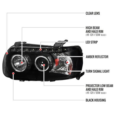 2005-2007 Ford Escape Dual Halo Projector Headlights SMD LED Light Strip Black