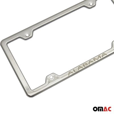 ALABAMA Print License Plate Frame Tag Holder Chrome S. Steel 2 pcs.