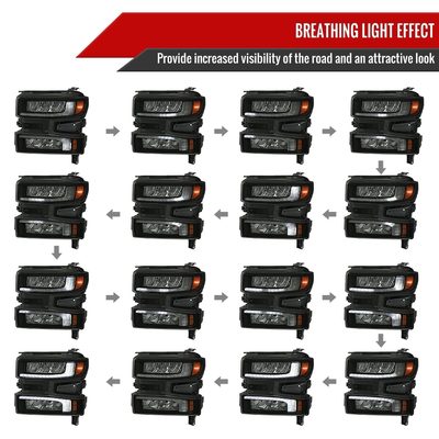 2019-2021 Chevy Silverado 1500 Full LED Projector Headlights LED Signal Smoke