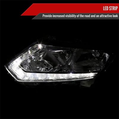 2014-2016 Nissan Rogue LED Strip Factory Style Headlights Chrome/Clear Lens