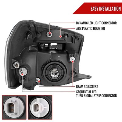 For Chevrolet Equinox 2005-2009 Headlights Switchback LED Bar Turn Signal Matte Black Housing Smoked Lens