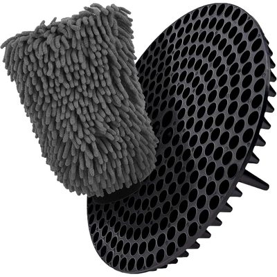 WASH&WHIPS Chenille Premium Scratch-Free Microfiber Lint-Free Blue Wash Mitt 8" x 10"in & Black Pitstop Particle Interceptor