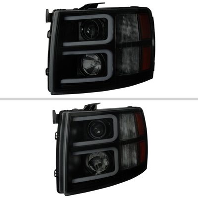 2007-2013 Chevy Silverado 1500 2500HD 3500HD LED C-Bar Headlights Black Smoke