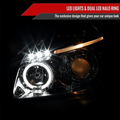 2005-2009 Hyundai Tucson Single Halo Projector Headlights Chrome/Clear Lens