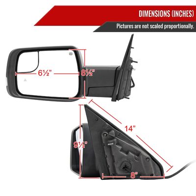 2019-2024 Dodge RAM 1500 Black Manual Fold & Heated Side Mirror Driver Side