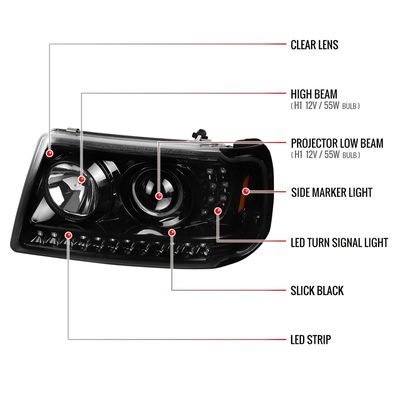 2001-2011 Ford Ranger Projector Headlights LED Light & LED Signal Jet Black