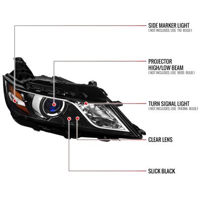For Chevrolet Impala 2014-2020 Factory Style Projector Headlight - Passenger Side Jet Black Housing Clear Lens