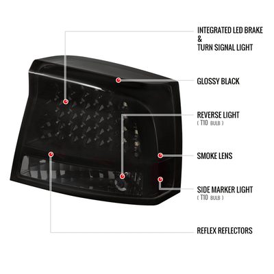 2005-2008 Dodge Charger LED Tail Lights Glossy Black Housing/Smoke Lens