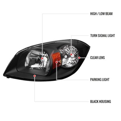 2005-2010 Chevy Cobalt Pontiac Pursuit Factory Crystal Headlights Matt Black