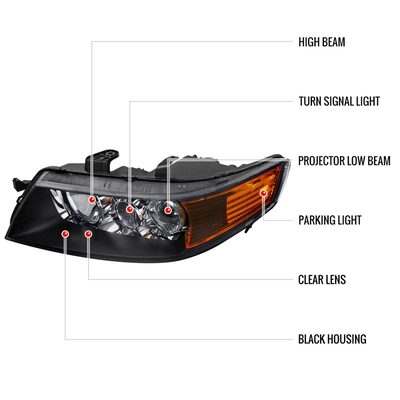 2004-2005 Acura TSX Projector Headlights Matte Black Housing/Clear Lens
