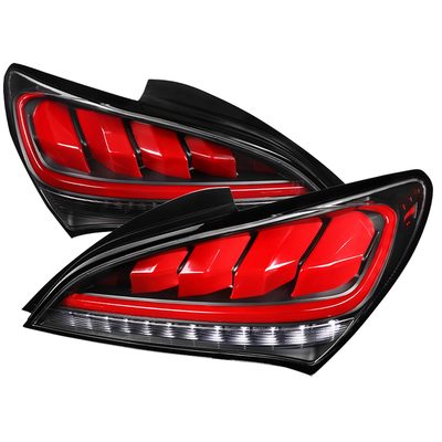 2010-2016 Hyundai Genesis Coupe Red Bar LED Tail Lights Satin Black/Clear