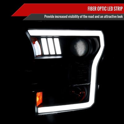 2015-2017 Ford F-150 LED Bar Projector Headlights - RS Matte Black / Clear