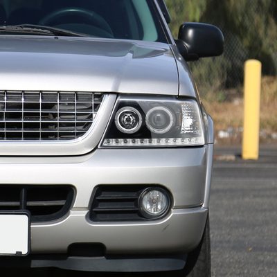 2002-2005 Ford Explorer Dual Halo Projector Headlights Matte Black/Clear Lens