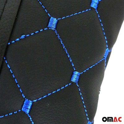 2x Car Seat Neck Pillow Head Shoulder Rest Pad Black with Blue PU Leather