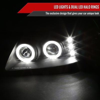 1999-2004 Ford Mustang Dual Halo V2 Projector Headlights Matte Black/Clear
