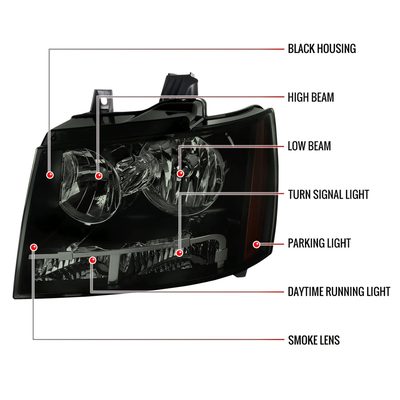 2007-2014 Chevy Avalanche/Tahoe/Suburban Factory Headlights Matt Black/Smoke