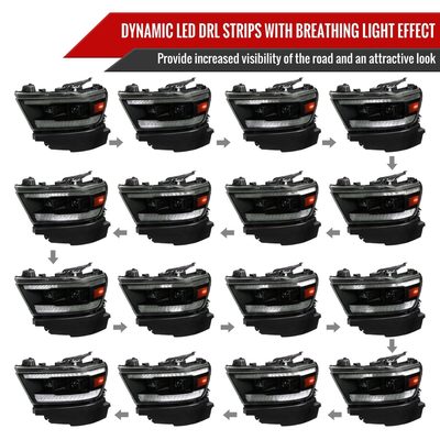 2019-2024 Dodge RAM 1500 Sequential LED Turn Signal Projector Headlights Smoke