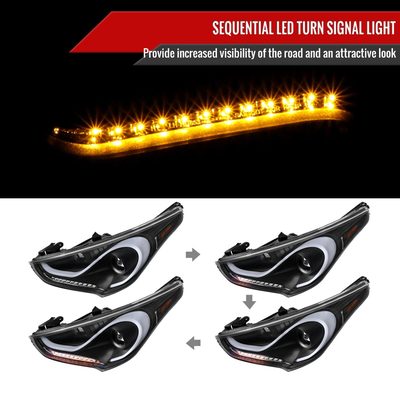 2012-2017 Hyundai Veloster LED Bar Projector Headlight Signal Lights Black